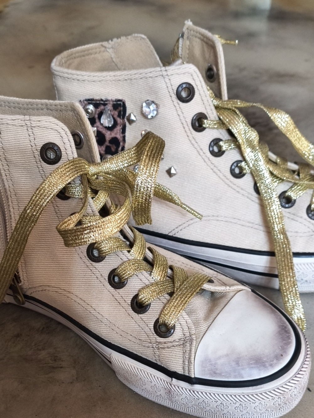Blowfish Cream High-Top Sneakers with Gold Laces